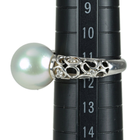 【中古】PT900 白蝶パールリング 11.3mm D 0.08ct 6.9g #11