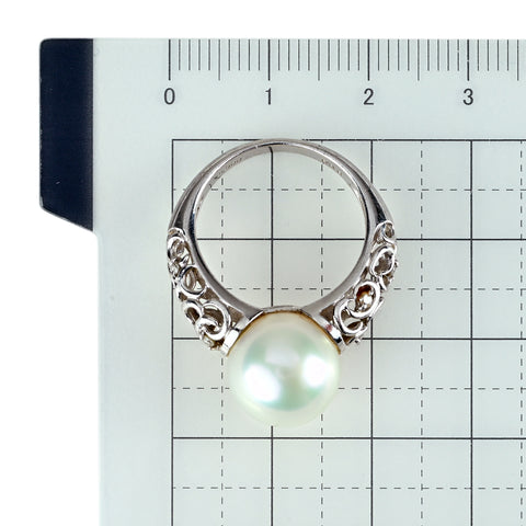 【中古】PT900 白蝶パールリング 11.3mm D 0.08ct 6.9g #11