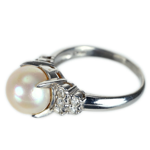 【中古】PT900 AKOYA PEARL アコヤパールリング 9.2mm D 0.26ct 6.2g #13.5