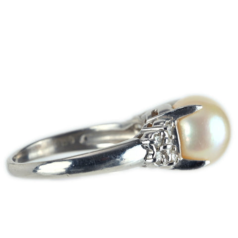 【中古】PT900 AKOYA PEARL アコヤパールリング 9.2mm D 0.26ct 6.2g #13.5