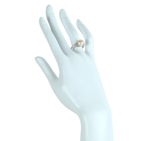 【中古】PT900 AKOYA PEARL アコヤパールリング 9.2mm D 0.26ct 6.2g #13.5