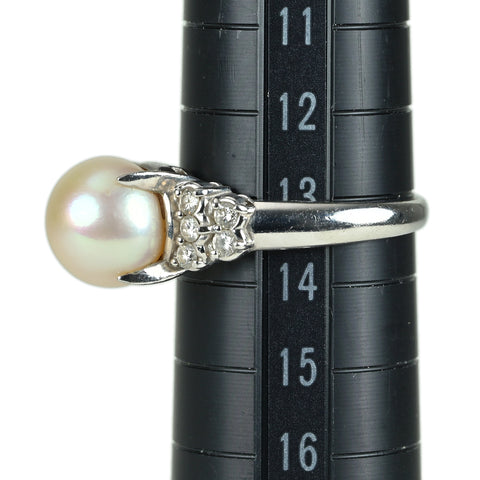 【中古】PT900 AKOYA PEARL アコヤパールリング 9.2mm D 0.26ct 6.2g #13.5