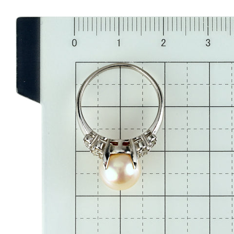 【中古】PT900 AKOYA PEARL アコヤパールリング 9.2mm D 0.26ct 6.2g #13.5