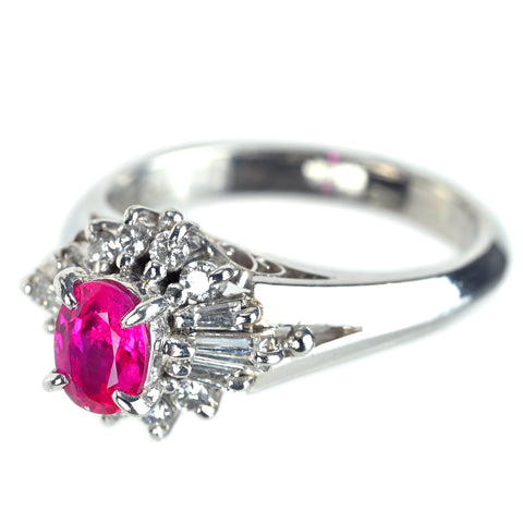 【中古】PT900 RUBY ルビーリング R0.56ct D0.30ct 5.8g #8