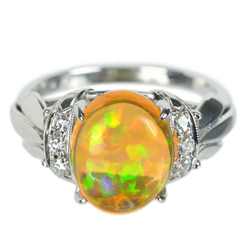 【中古】PT900 MEXICO OPAL メキシコオパールリング MO2.73ct D6p 5.8g #10.5