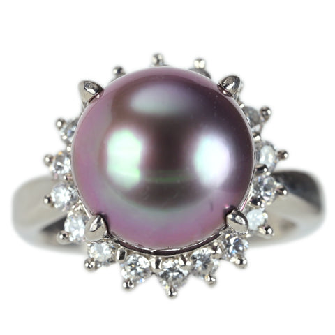 【中古】 PT900 TAHITIAN PEARL タヒチパールリング 11.0mm D0.56ct 9.6g #10