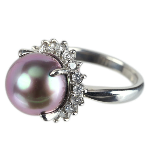 【中古】 PT900 TAHITIAN PEARL タヒチパールリング 11.0mm D0.56ct 9.6g #10