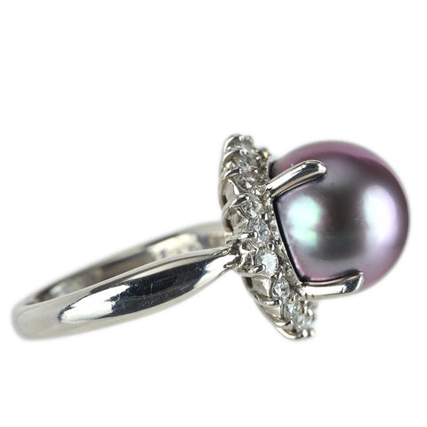 【中古】 PT900 TAHITIAN PEARL タヒチパールリング 11.0mm D0.56ct 9.6g #10