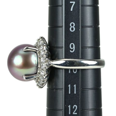 【中古】 PT900 TAHITIAN PEARL タヒチパールリング 11.0mm D0.56ct 9.6g #10
