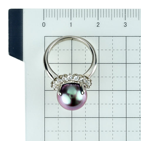 【中古】 PT900 TAHITIAN PEARL タヒチパールリング 11.0mm D0.56ct 9.6g #10