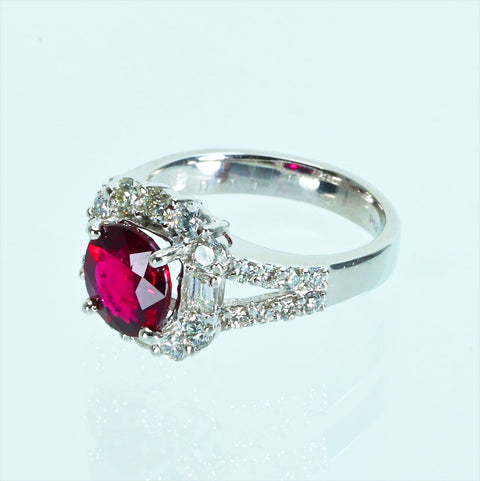【中古】PT900 RUBYマダガスカル産非加熱ルビーリング R2.12ct D1.10ct GRS鑑別書 7.9g #13