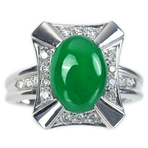 【中古】K18WG JADEITE ヒスイリング J4.55ct D0.37ct GGSソ #18.5 10.1g