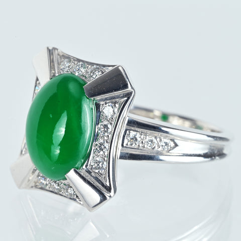 【中古】K18WG JADEITE ヒスイリング J4.55ct D0.37ct GGSソ #18.5 10.1g