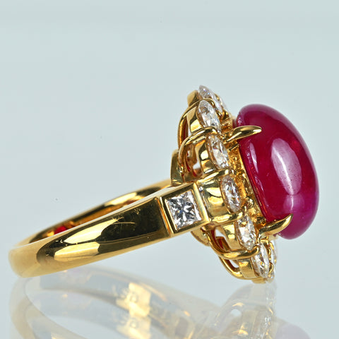 【中古】K18YG RUBY ルビーリング R7.29ct D2.17ct 鑑別 #8 8.7g