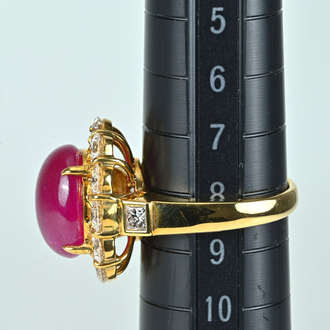 【中古】K18YG RUBY ルビーリング R7.29ct D2.17ct 鑑別 #8 8.7g