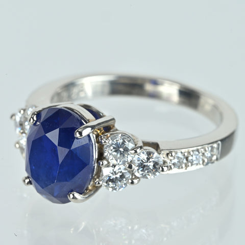 【中古】PT900 SRILANKA SAPPHIRE スリランカ産サファイアリング S3.83ct D0.79ct GIA鑑別書 #12 7.1g