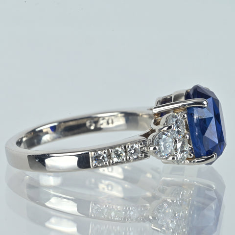 【中古】PT900 SRILANKA SAPPHIRE スリランカ産サファイアリング S3.83ct D0.79ct GIA鑑別書 #12 7.1g