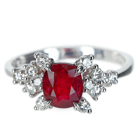 【中古】 K18WG RUBY 非加熱ルビーリング R1.27ct D0.39ct AIGS鑑別書付き 2.8g #13