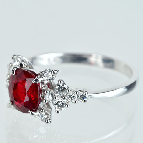 【中古】 K18WG RUBY 非加熱ルビーリング R1.27ct D0.39ct AIGS鑑別書付き 2.8g #13