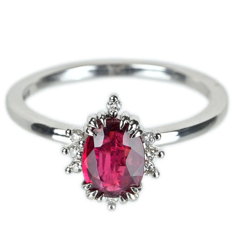 【中古】K18WG no heat RUBY非加熱ピジョンブラッド ルビー リング R1.01ct D0.08ct AIGS 2.9g #11.5