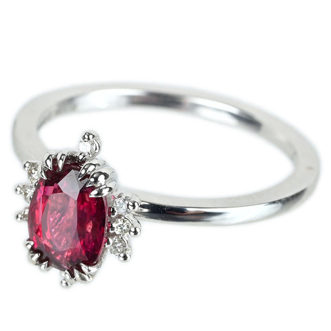 【中古】K18WG no heat RUBY非加熱ピジョンブラッド ルビー リング R1.01ct D0.08ct AIGS 2.9g #11.5