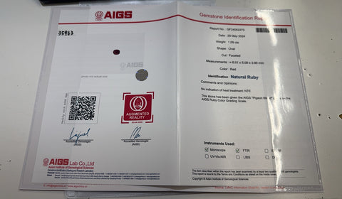 【中古】K18WG RUBY 非加熱ルビーリング R1.09ct D0.26ct AIGS鑑別書 3.5g #13