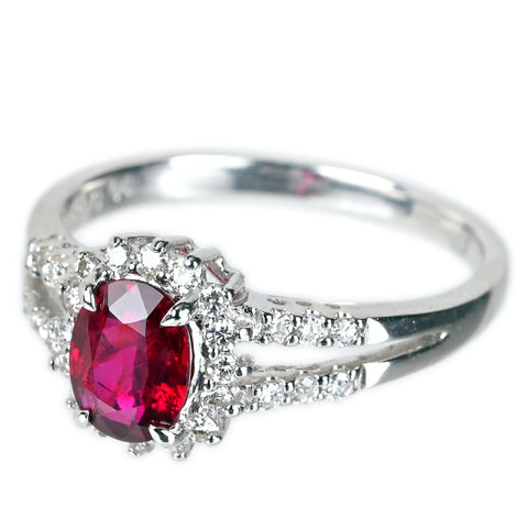 【中古】K18WG No heat RUBY非加熱ルビーリング R0.94ct D0.32ct AIGSピジョンブラッド 2.9g #13