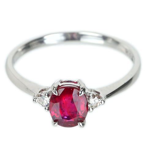【中古】K18WG no heat RUBY 非加熱ピジョンブラッドルビー リング R1.08ct D0.10ct AIGS鑑別書 1.9g #13.5