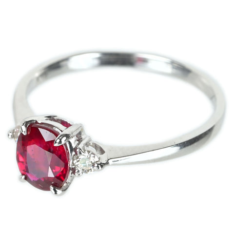 【中古】K18WG no heat RUBY 非加熱ピジョンブラッドルビー リング R1.08ct D0.10ct AIGS鑑別書 1.9g #13.5