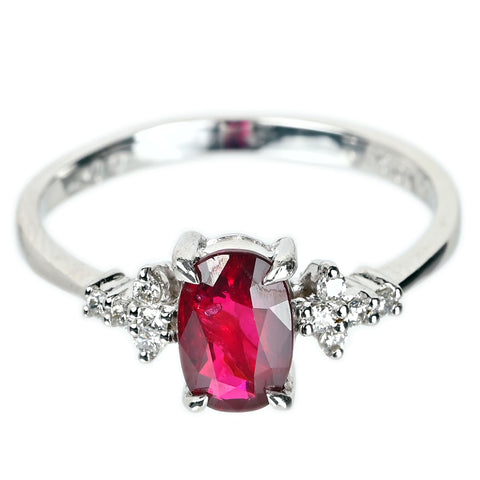 【中古】K18WG no heat RUBY 非加熱ピジョンブラッドルビーリング R1.03ct D0.12ct AIGS鑑別書 2.2g #13
