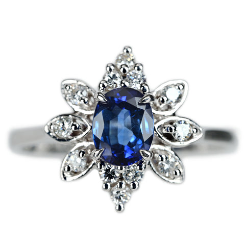 【中古】K18WG SAPPHIRE サファイアリング S0.82ct D0.24ct 3.3g #13