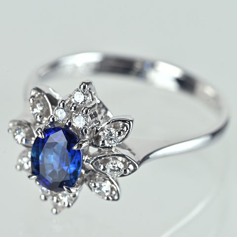 【中古】K18WG SAPPHIRE サファイアリング S0.82ct D0.24ct 3.3g #13
