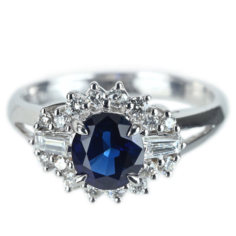 【中古】K18WG SAPPHIRE サファイアリング S1.43ct D0.51ct 4.2g #14