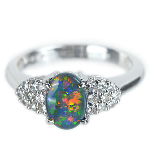 K18WG ブラックオパールリング BO1.02ct D0.35ct #13.5 鑑別