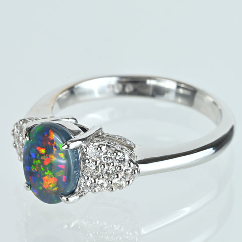 K18WG ブラックオパールリング BO1.02ct D0.35ct #13.5 鑑別