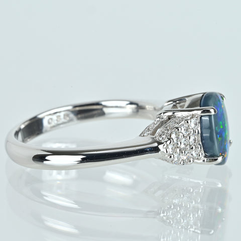 K18WG ブラックオパールリング BO1.02ct D0.35ct #13.5 鑑別