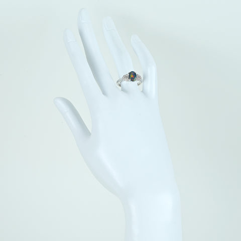 K18WG ブラックオパールリング BO1.02ct D0.35ct #13.5 鑑別