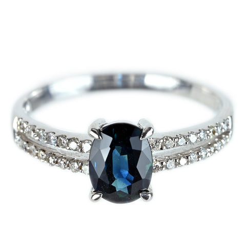 【中古】 K18WG SAPPHIRE サファイアリング S0.93ct D0.17ct 2.2g #11.5