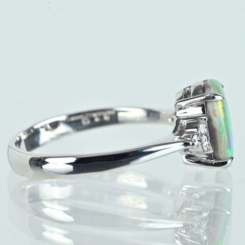 【中古】K18WG BLACK OPALブラックオパールリング BO1.22ct D0.11ct 3.3g #13.5