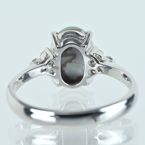【中古】K18WG BLACK OPALブラックオパールリング BO1.22ct D0.11ct 3.3g #13.5