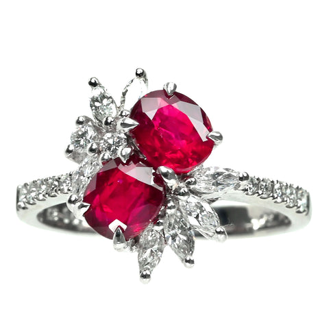 【中古】K18WG no heat RUBY 非加熱ピジョンブラッドルビー R1.03ct/R1.02ct D0.61 AIGS鑑別書 4.8g #15