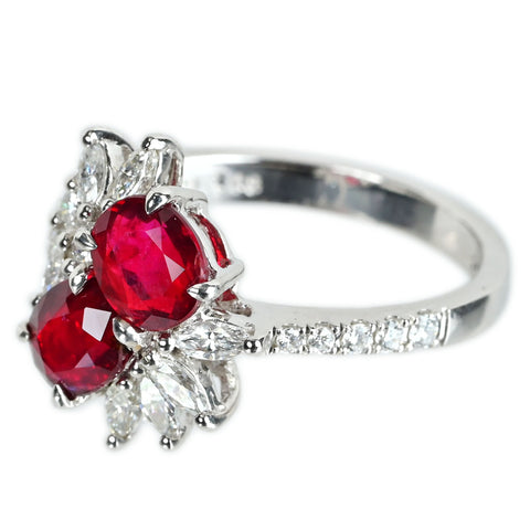 【中古】K18WG no heat RUBY 非加熱ピジョンブラッドルビー R1.03ct/R1.02ct D0.61 AIGS鑑別書 4.8g #15