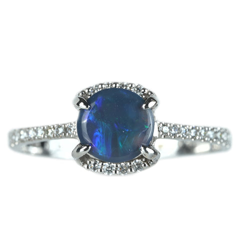 【中古】K18WG BLACK OPAL ブラックオパールリング BO0.50ct D0.20ct 1.7g #13