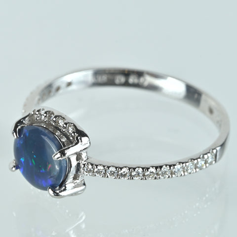 【中古】K18WG BLACK OPAL ブラックオパールリング BO0.50ct D0.20ct 1.7g #13