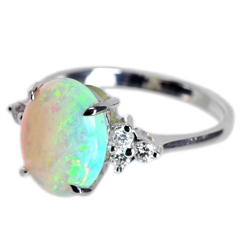 【中古】K18WG WHITE OPAL オパールリング OP2.44ct D0.20ct 3.0g #13
