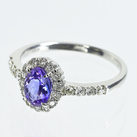 【中古】PT950 TANZANITE タンザナイトリング T0.64ct D0.29ct 4.4g #11.5