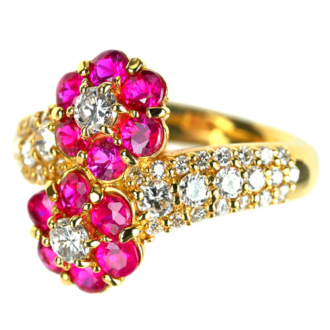【中古】K18YG RUBY ルビーリング R1.30ct D0.90ct 7.0g #8