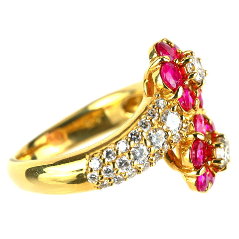 【中古】K18YG RUBY ルビーリング R1.30ct D0.90ct 7.0g #8
