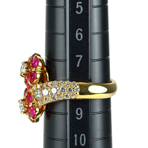 【中古】K18YG RUBY ルビーリング R1.30ct D0.90ct 7.0g #8