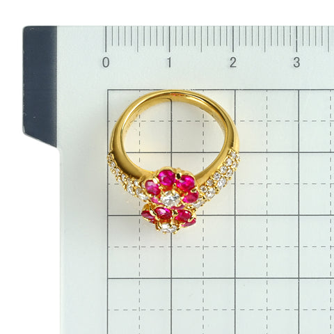 【中古】K18YG RUBY ルビーリング R1.30ct D0.90ct 7.0g #8